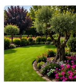 Jardín con césped y plantas ornamentales